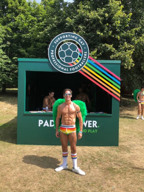 Elpromotions male model at Brighton Pride 2018 for Paddy Power